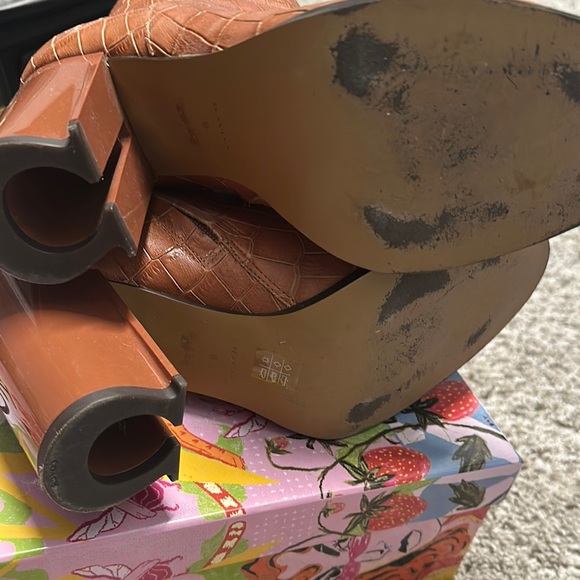 Tan Croc-Embossed Ankle Boots - Picture 2 of 7